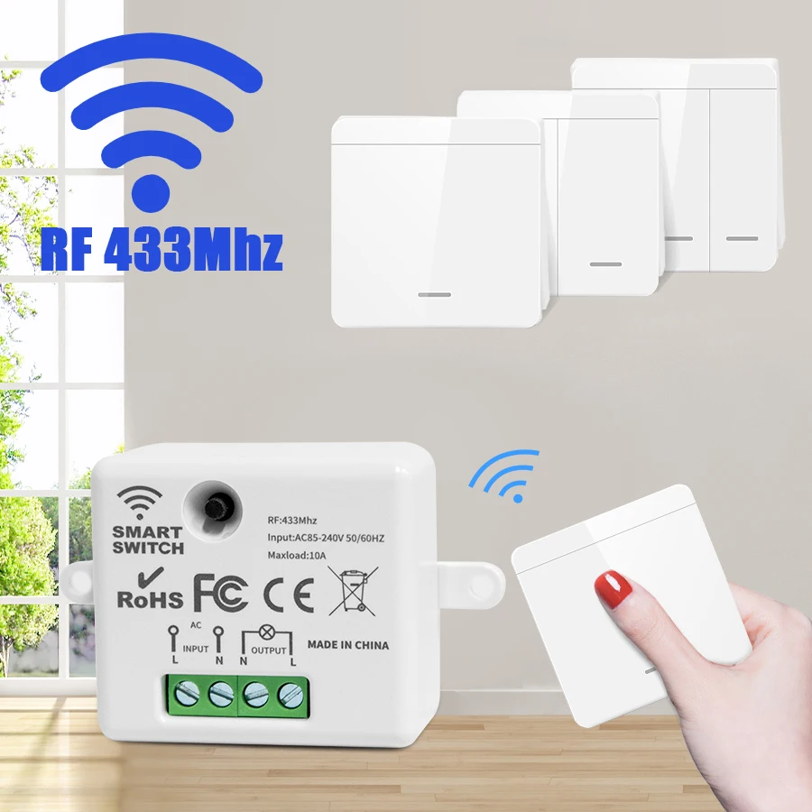 Outdoor Power Outlet With Remote Control - Drahtloser Wandlichtschalter, 433 MHz, 1/2/3 Wandlicht-Panel-Schalter,
